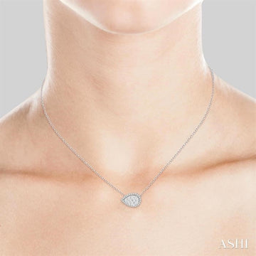 1 Ctw Pear Shape Round Cut Diamond Lovebright Pendant With Chain in 14K White Gold